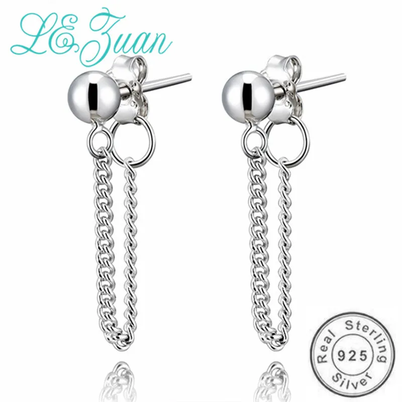 

L&zuan New 925 Sterling Silver Earrings for Women Chain Stud Earrings Female Small Studs Party Jewelry Christmas Gift