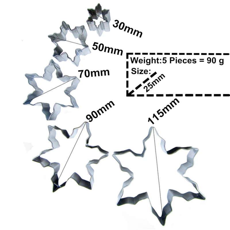 Medjelio 5 шт. Рождественские снежинки формочки для печенья DIY Инструменты для выпечки набор из нержавеющей стали кондитерский инструмент креативный Рождественский подарок ручной работы