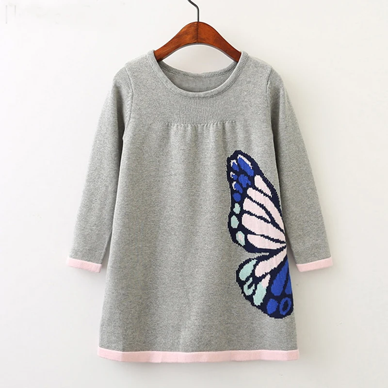 2018 Brands New Girls Woolen Sweater Winter Autumn Girl Round Neck Printed Butterfly Pattern Kids Sweater Baby Girls Sweater mock neck ribbed patched sweater