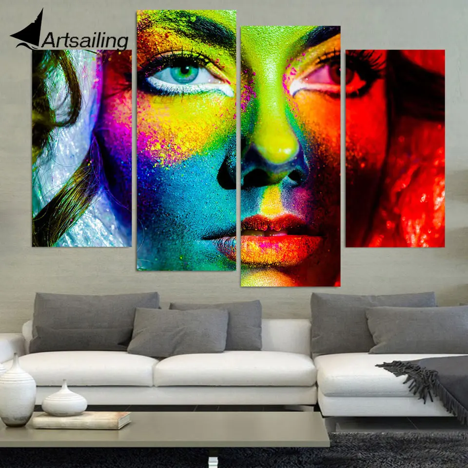 HD Printed Canvas Prints Color Face Makeup Painting Art 4pcs Poster