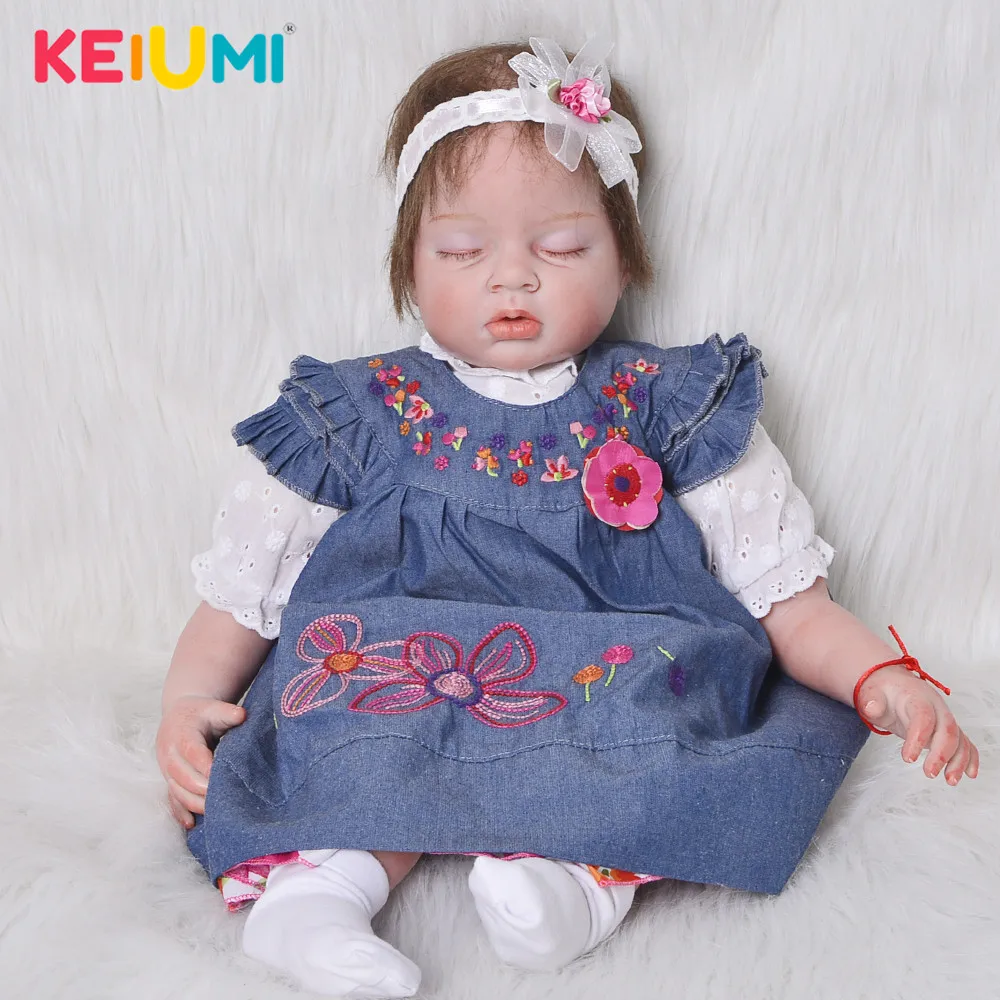

2018 New Asleep Bebe Reborn 22'' Silicone Vinyl Newborn Dolls Lifelike Girl Toys Cloth Body Touch Soft For Kids Birthday Gifts