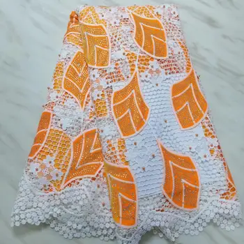 

Cassiel 2019 Latest Style Orange High Quality African Velvet Lace Fabric With Stones Nigerian Lace Fabrics For Wedding Party