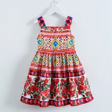 Летняя детская одежда для девочек, сицилийский Стиль Модное платье для подиума романтическое Итальянское Платье с цветочным принтом праздничные платья для девочек