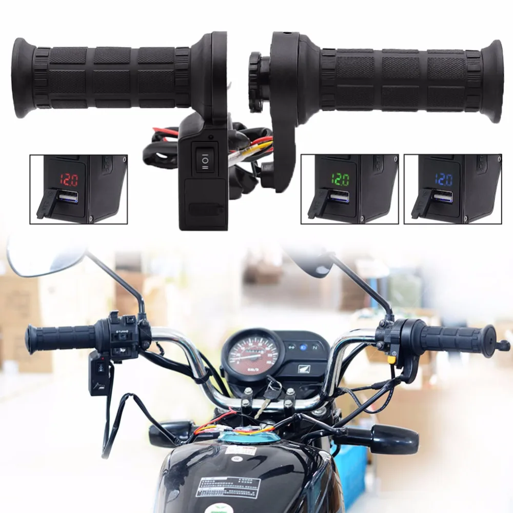 Motorcycle 3in1 Handlebar Electric Hot Heated Grips Handle Voltage USB