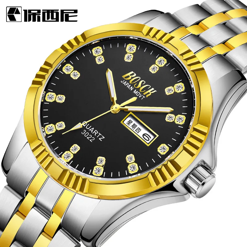 

Luxury Brand BOSCK Casual Business Watch Men Stainless Steel Water Resistant Quartz Clock Auto Day Date Watches Montre Homme