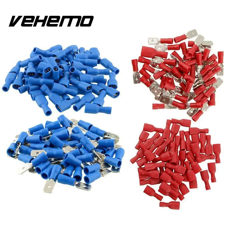 Vehemo 100 шт.(50 пар) сращивания провода разъем Женский/Мужской Лопата изолированные электрические обжимные клеммы Разъемы