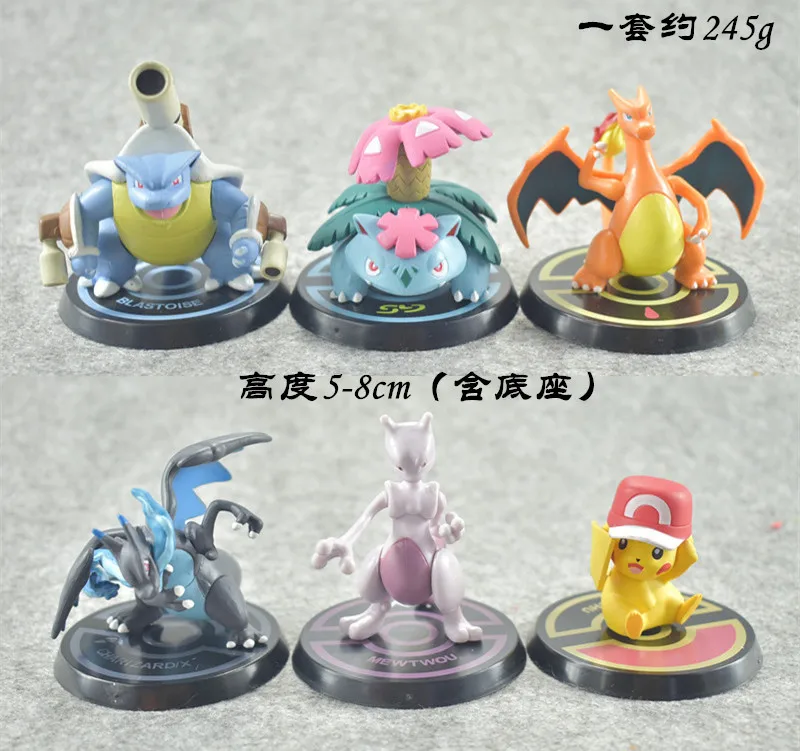 

6pcs/set 5-8cm Pokemon Pikachu Charizard Mewtwo Gengar Bulbasaur Action Figure toys For children
