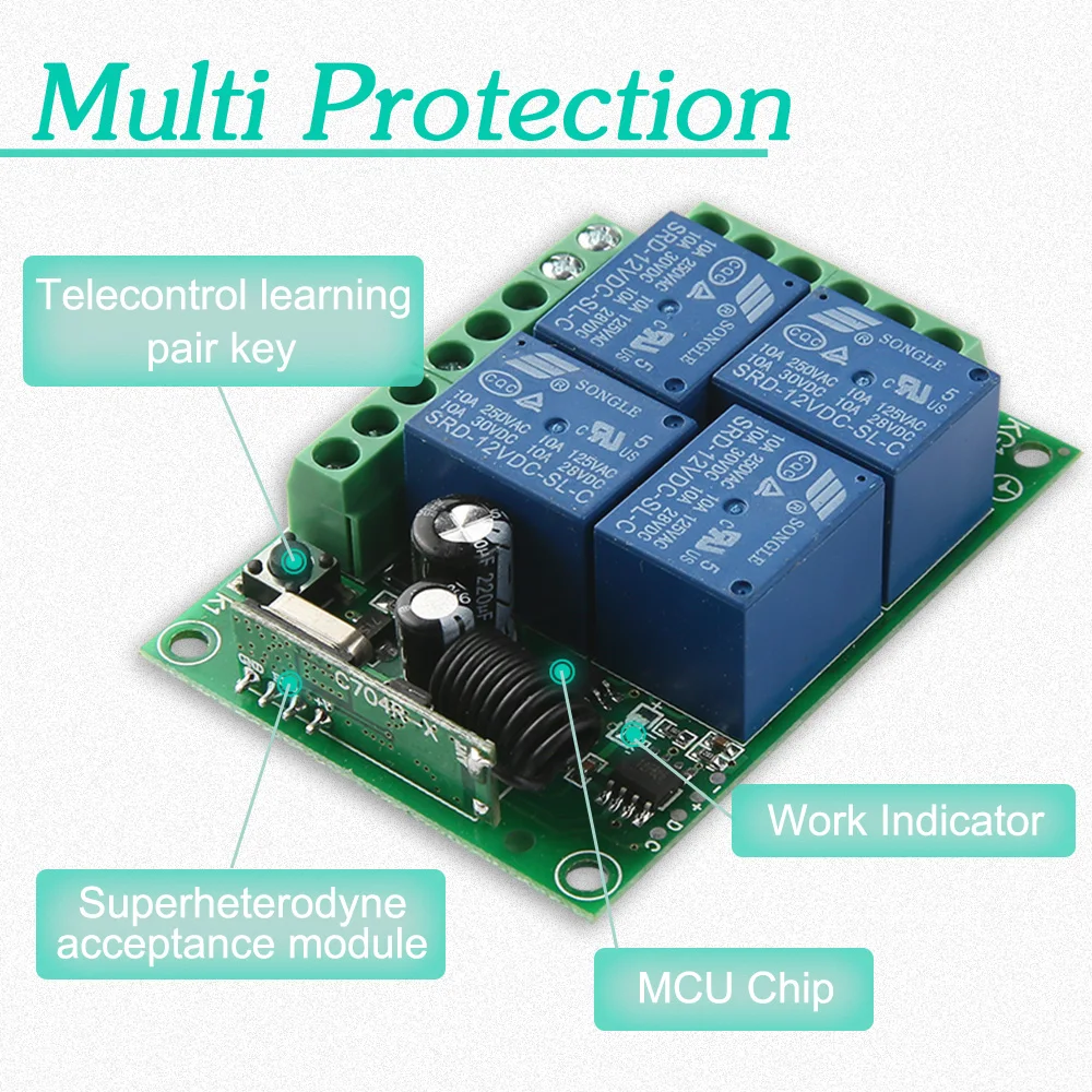 DC 12 В 10A 4CH Viechle задняя дверь дистанционного переключателя РЧ релейный модуль DIY умный дом наборы универсальный контроллер двигателя 433 МГц