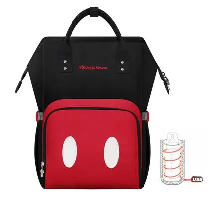 Дисней водонепроницаемый USB Подогрев пеленки сумка малыш мама пеленки рюкзак мультяшный Микки дорожная сумка большая емкость Минни подгузник сумка - Цвет: 18