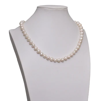 

8-9mm Simple and Pure natural fresh water white pearl with generous round necklace findings 19inch wholesale gift perferred