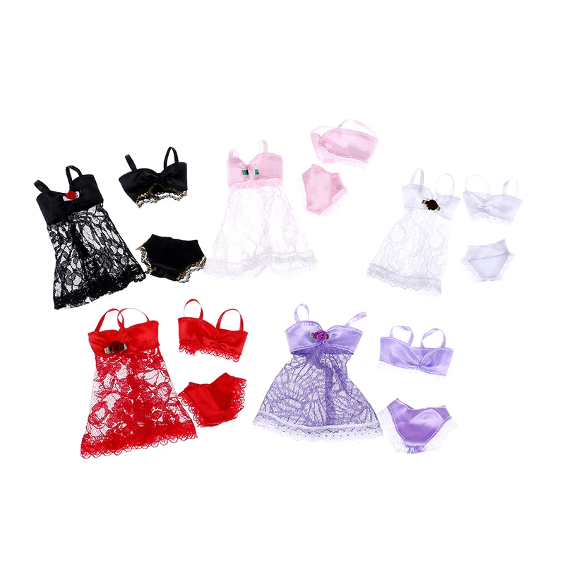 

3Pcs/Set Sexy Pajamas Lingerie Lace Costumes + Bra + Underwear Dress Clothes For Doll Clothes Accessories Girl Toy