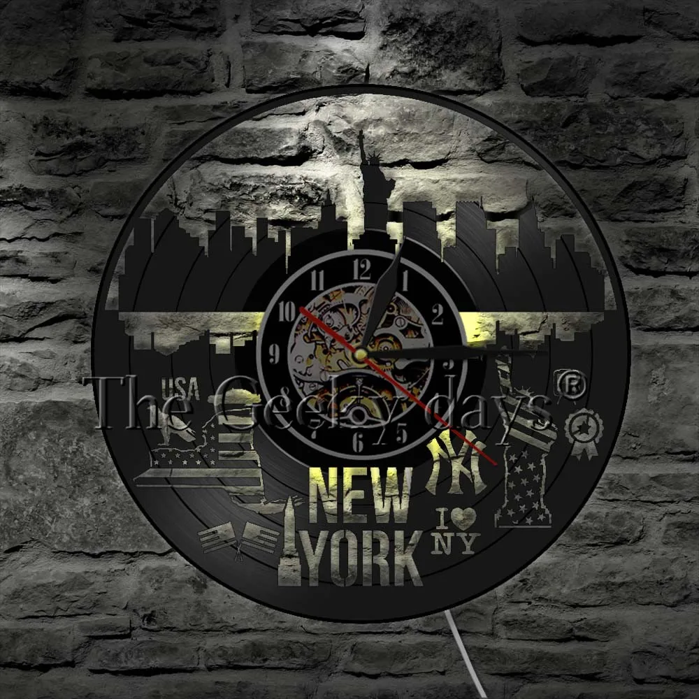 Виниловые настенные часы I Love New York американский городской пейзаж декор для стен