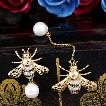 

Tuliper Honey Bee Animal Earrings Austrian Crystal Rhinestone Pearl Dangle Earrings For Women Child Party Jewelry Gift