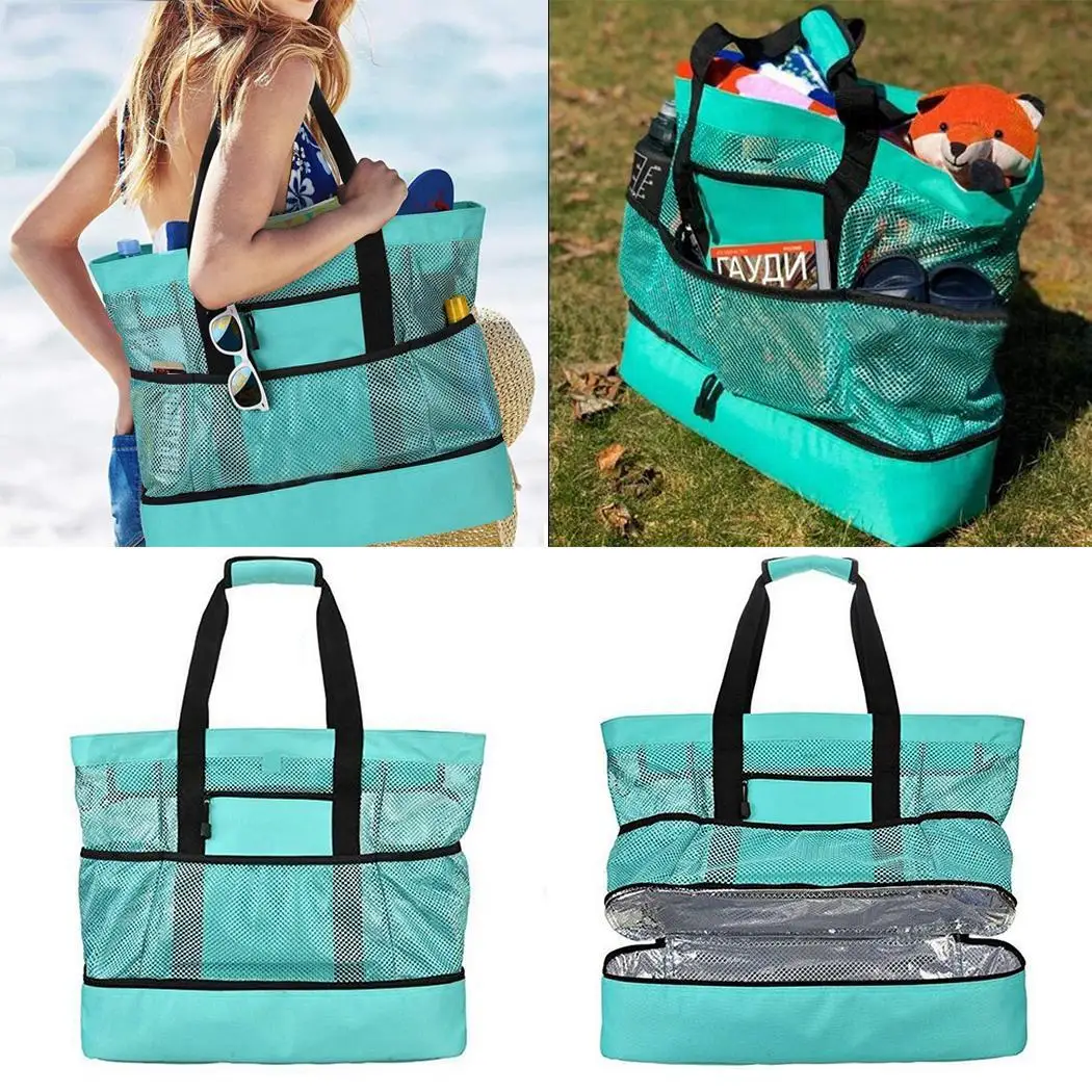 

Multi-functional Beach Picnic Bag Ice Bag Green Zipper Patchwork Insulation Bag