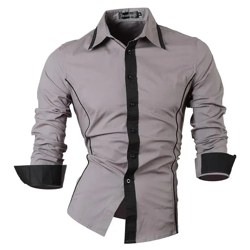 Джинсовое мужское модное платье повседневные рубашки на пуговицах с длинным рукавом приталенный дизайн Z014 черный