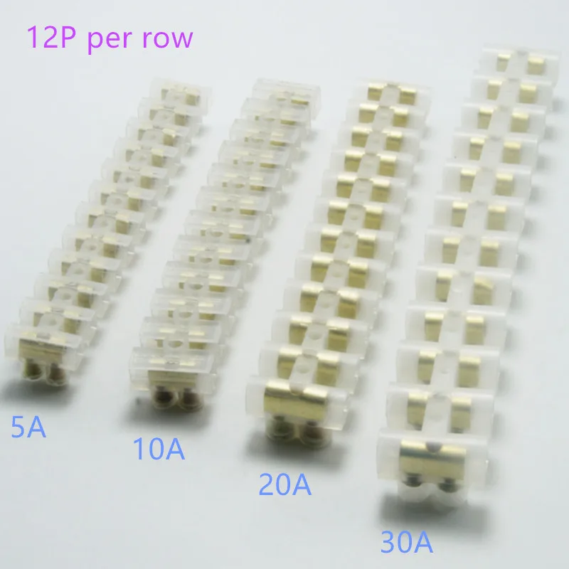 

2 pcs 12-Position Wire Connector Plastic Barrier Terminal Block 5A 10A 20A 30A 12 Position 2 Row PA66 Plastic Screw Block