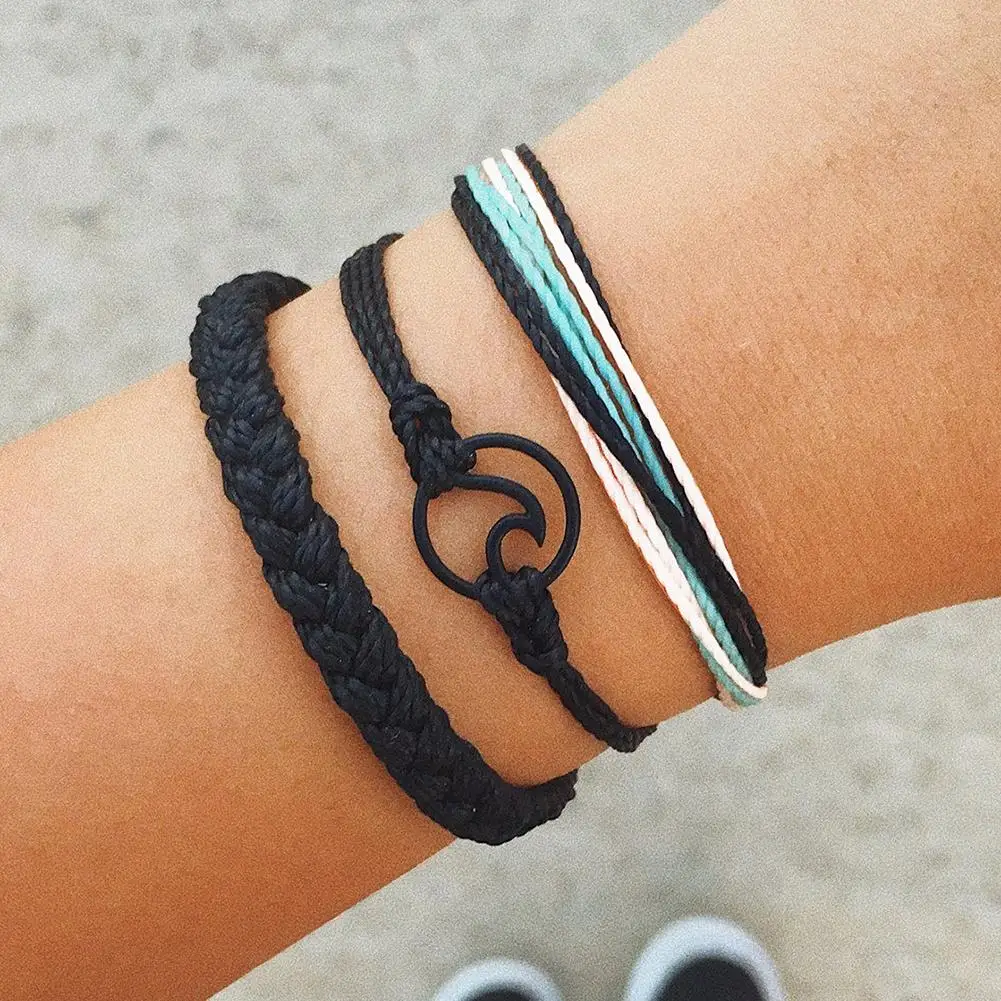 2020 New Arrival 3Pcs/Set Multilayer Charm Boho Braided Wave Circle Rope Bracelet Wristband Women Wrist Chain Jewelry Gift | Украшения и