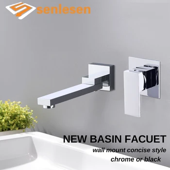 

Senlesen Basin Faucet Chrome Black Brass Waterfall Spout HOt and Cold Mixer Tap Single Handle Wall Mounted Para Bathroom Sink