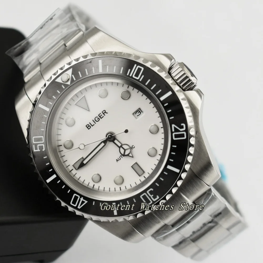 

43mm Bliger Date Ceramic Bezel White Dial SS. Case Automatic Men's Watch