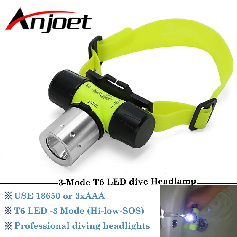 

Anjoet 2000 Lumen waterproof Underwater XM-L T6 LED Headlamp 60m Swimming Diving Headlight Dive Head Light Torch Lamp 18650/AAA