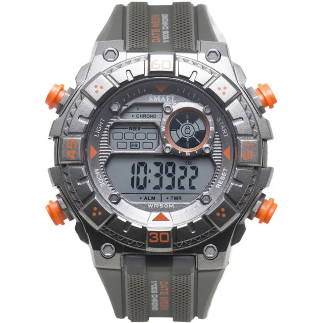 SMAEL белые часы спортивные часы для мужчин водонепроницаемые многофункциональные наручные часы мужские армейские военные цифровые спортивные часы для улицы - Цвет: Khaki Orange
