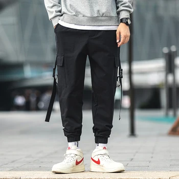 

Cotton Men's Stretch Jogger Pants with Ribbons Pockets Men's Loose Sweatpants Men's Fitness vinatge Trousers 2020 Autumn Winter