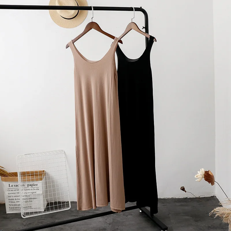 

2019 Summer New Knitted Dress for Women Casual Solid Sleeveless Dress Ladies Summer off the shoulder Strap O neck Dresses