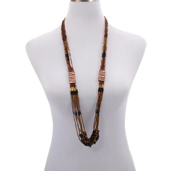 

BeUrSelf Statement Long Necklace Tassel Antique Seed Beaded Layered Multi Color Stone Ethnic Boho Fashion Jewelry Dropshipping