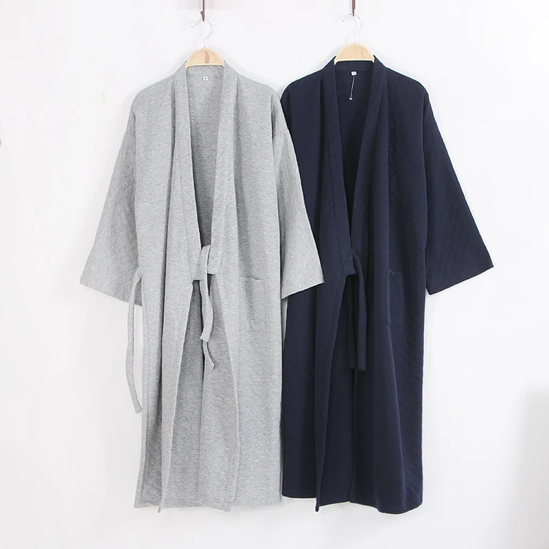 Зимние мужские теплые 100% хлопок кимоно юката осень традиционный длинный халат мужской залов пижамы мужской пижамы 110807