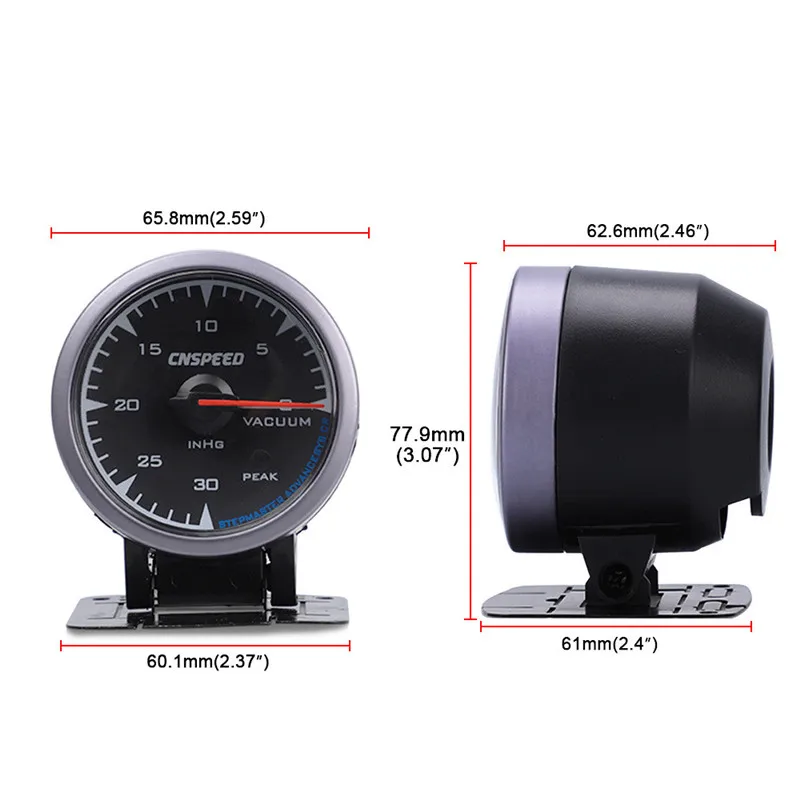 1pcs 2"/52mm Vacuum Intake Gauge 7 Color LED 12V Mini Universal Meter Auto Accessories Professional Car Sensor Meter Pointer