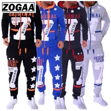 ZOGAA 2 Pieces Set  Men's Fashion Hoodies Set Suits Hit Color Mosaic Stars Sweater Sweatsuit Men Track Suit Set Men Clothes 2019