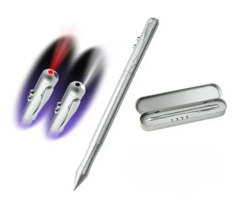 Многофункциональная лазерная ручка 4 в 1, лазерная ручка в подарочной коробке, металлический материал, шариковая ручка, КПК, красный лазер и светодиодный светильник