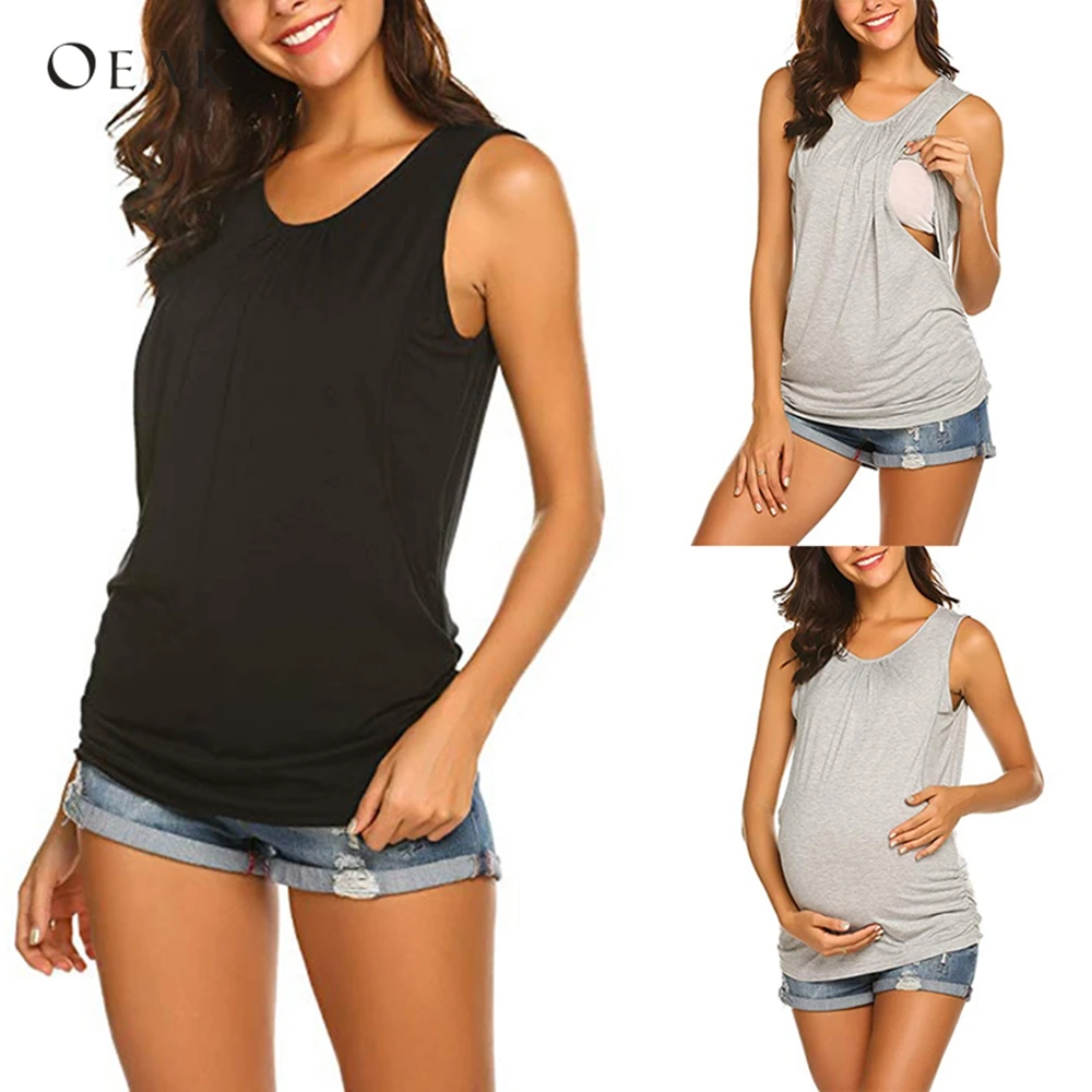 

Oeak Maternity Dress Premium Soft Stretch Women Pregnant Strappy Vest Nursing Tops Maternity Breastfeeding T-Shirt Blouse