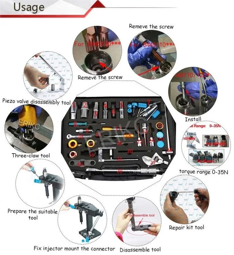 ERIKC автоматический инжектор Common Rail демонтаж и установка дизельного инжектора Наборы инструментов всего 40 штук