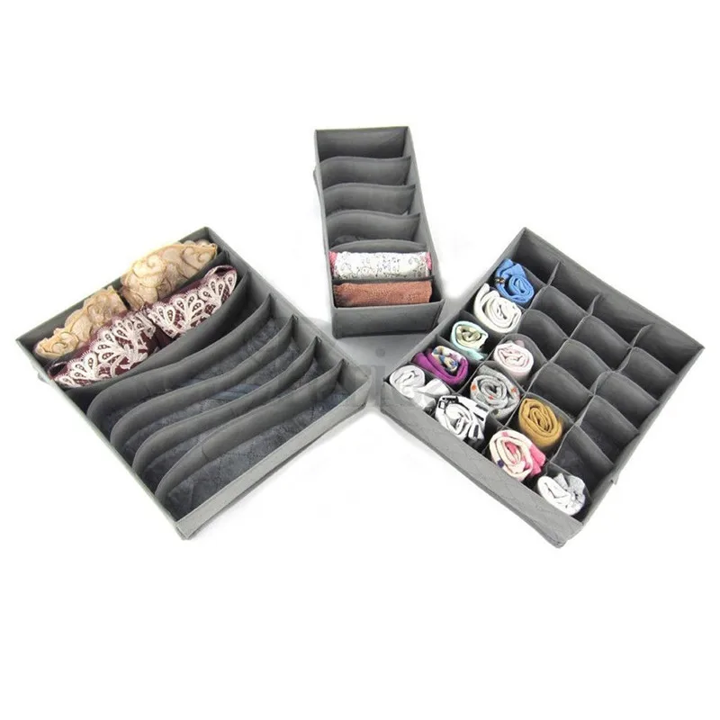 3pcs/set Foldable Drawer Organizers Storage Box Case For Bra Ties Underwear Socks Scarf Drawer Organizers Gray 3pcs/set Foldable Drawer Organizers Storage Box Case For Bra Ties Underwear Socks Scarf Drawer Organizers Gray