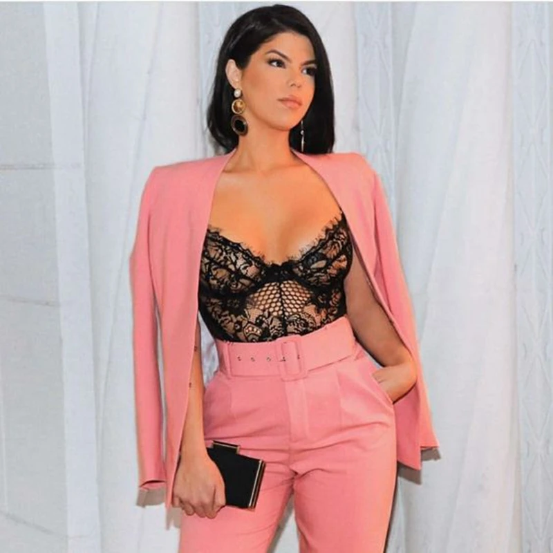 Women Elegant Pant Suits Office Uniform Work Wear Casual 2 Piece Sets Blazer And Pants Ladies Party Evening Trouser Suit W222