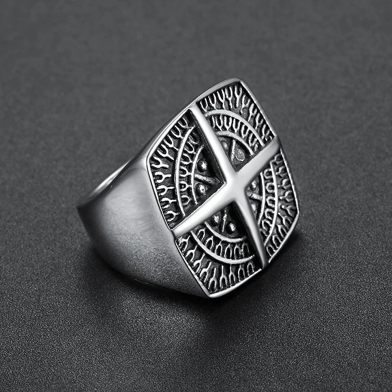 Размер 8-13,, 316L, нержавеющая сталь, ретро кольцо с компасом для викингов, мужские модели, Ретро стиль, Bague, модные мужские кольца с крестом