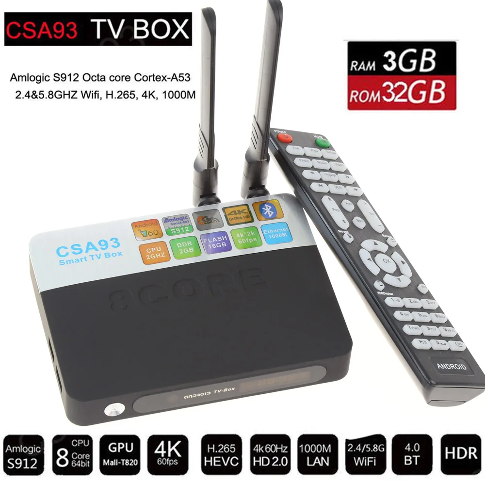 Lowest Price 2016 New CSA93 Android 6.0 TV Box Amlogic S912 Quad Core  3GB/32GB  KDOI Full Loaded WIFI 4K 1080P Smart Media Player mini PC