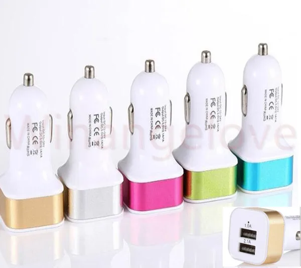 100pcs Aluminum Alloy Dual usb ports 2.1A+1A Car charger chargers ...