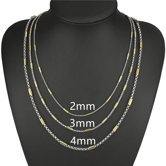 2/3/4MM Mens Womens Silver/Gold/Black Tube Box Stainless