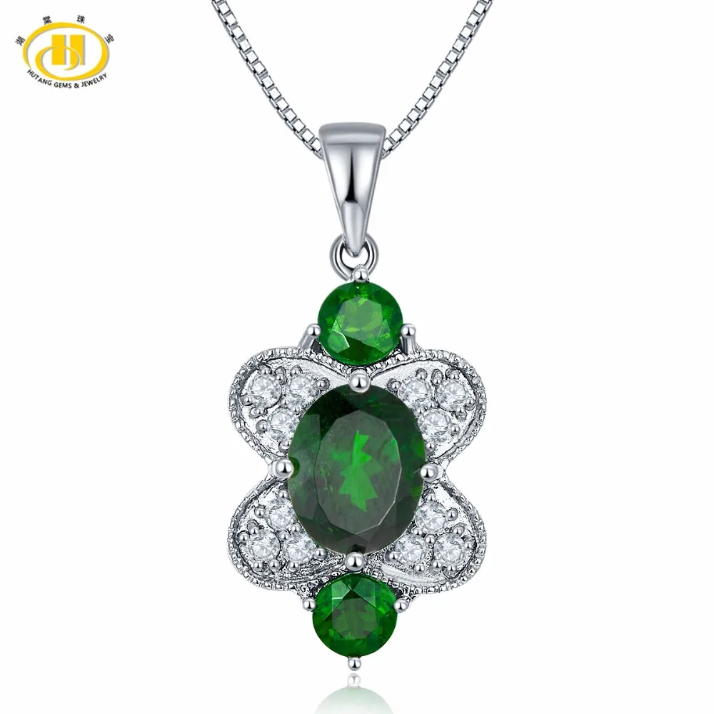 

Hutang Solid 925 Sterling Silver 2.94ct Natural Gemstone Chrome Diopside & Topaz Trenday Pendant Necklace Fine Jewelry For Women