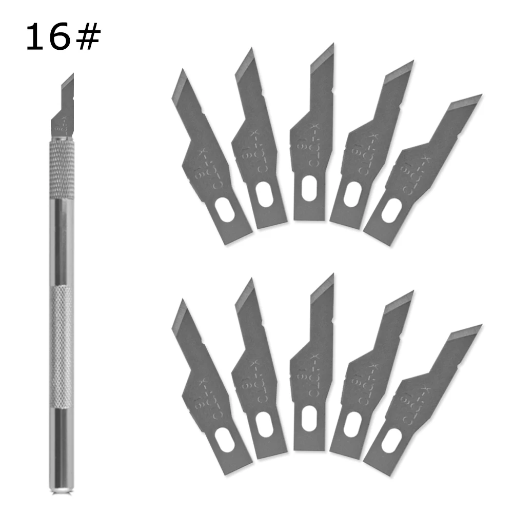 1 Ручка ножа с 10 лезвиями Замена 11# PCB ремонт резьба по дереву инструменты скульптурный гравировальный нож режущий инструмент для домашнего творчества - Цвет: No16set