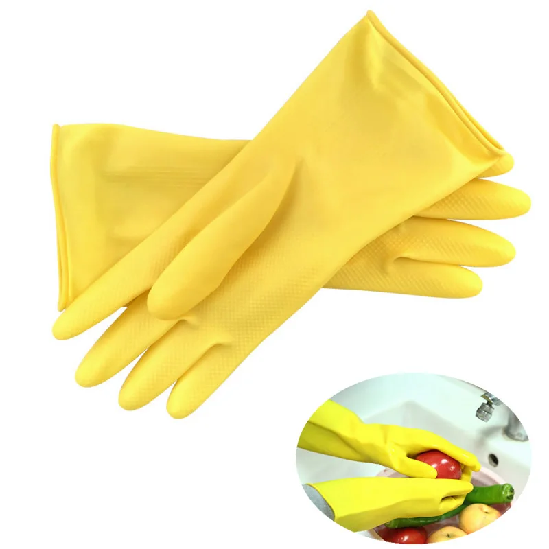 1Pair Yellow Thick Rubber Gloves Waterproof Oil proof Latex Gloves For
