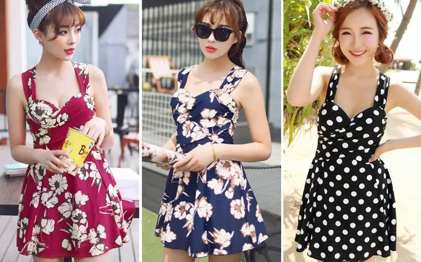 Crop Bandage Skirt Swimsuit Women Sexy Plus Size Swimming Suit Lady One-piece Swimsuit  Gather Chest Swimsuit Beach Wear Dress 12