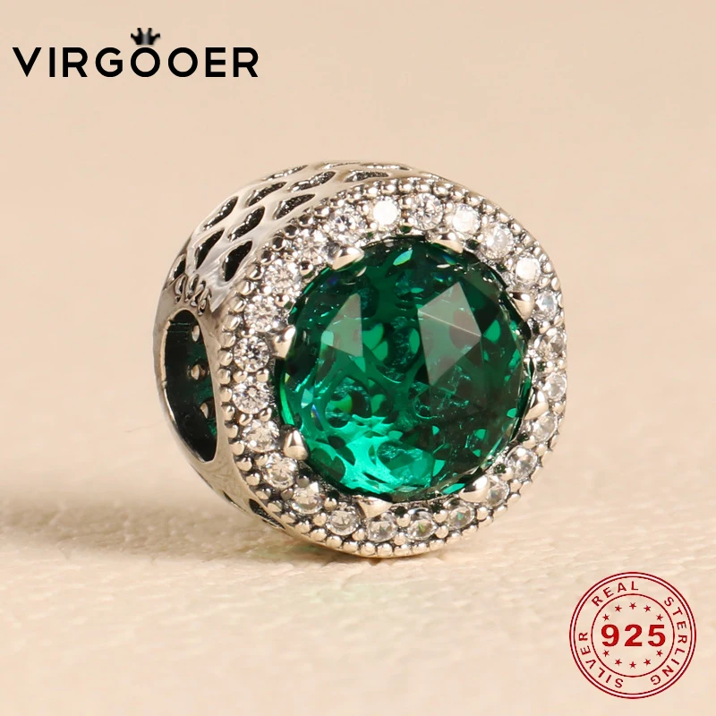 Virgooer Fit Pandora Подвески Серебро 925 Зеленый Кристалл сияющее сердце бусины для