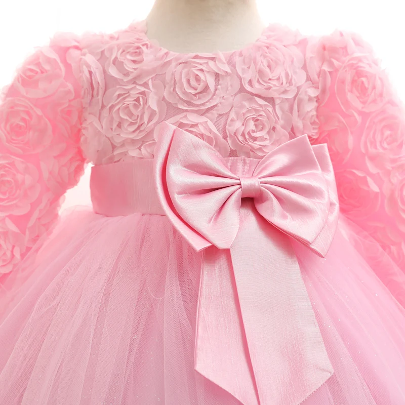 Новое милое розовое платье на крестины с цветочным рисунком для малышей, Одежда для новорожденных девочек, вечерние платья принцессы на день рождения для детей 12-24 месяцев