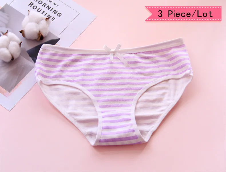 3Pcs/lot Cotton Panty Set Underwear Female Striped Bowknot Comfort Intimates Fashion Female Low-Rise Briefs Lingerie - Цвет: purple