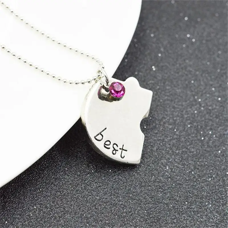 New Popular Jewelry four parts of the puzzle Heart shaped inlay rhinestones pendant Best Friends Forever and ever Necklace - Image 6
