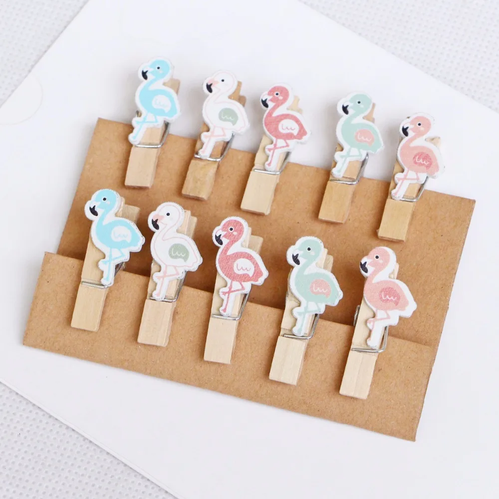 

10Pcs/Set Cute Kawaii Flamingo Wooden Clip Photo Clothespin Craft Clips Party Decoration Clip with Hemp Rope