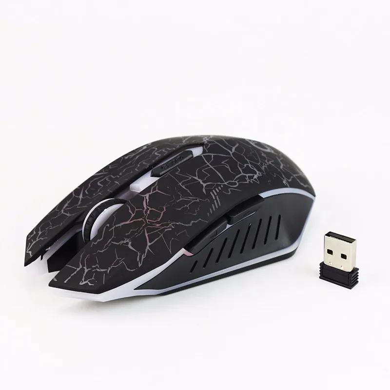 Перезаряжаемые дыхание светодиодный Беспроводной игровой Мышь USB 2,4 ГГц 2000 Точек на дюйм Gamer Оптическая 10 м Muoses для настольных ПК
